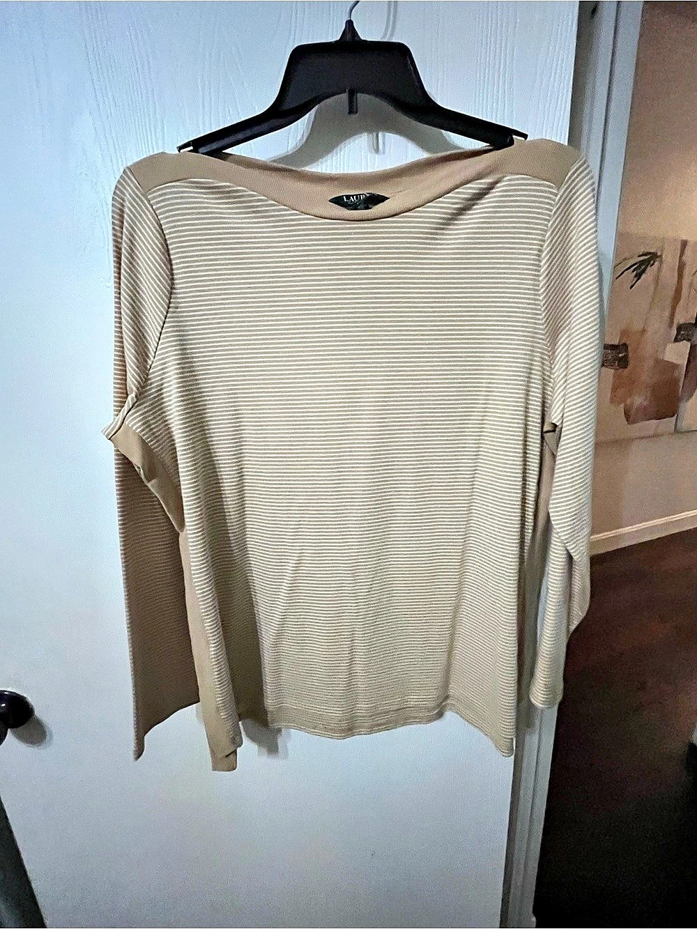 Lauren Ralph Lauren Striped Long Sleeve Tunic in Beige Size 2X Like New